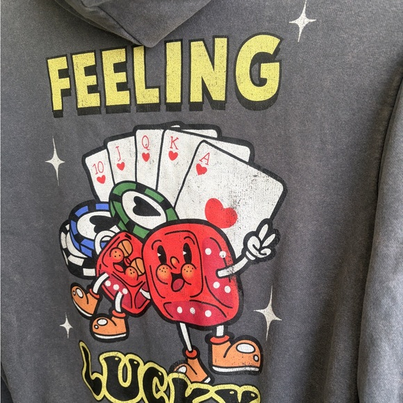 Feeling Lucky poker themed Gray Hoodie size M by Chemistry brand. Love the back! - Picture 5 of 8